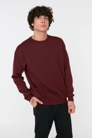 Trendyol Burgundy Oversize/Wide-Fit Long Sleeve Crew Neck Textured Sweatshirt