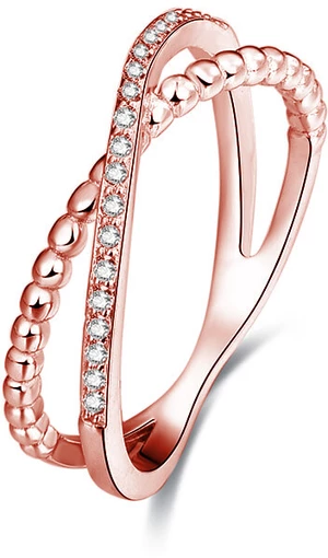 Beneto Růžově pozlacený dvojitý prsten ze stříbra AGG195 52 mm