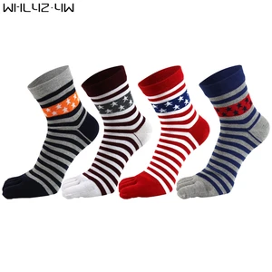 3 Pairs/Lot Five Finger Socks Mens Combed Cotton Striped Pentagram Young Sport Happy Socks With Toes Street Fashion Hot Sell