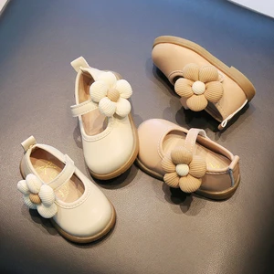 Baby Girl's Princess Leather Shoes Soft Soled Cute Flower Children Autumn Single Shoes Fashion Toddler Kids Flat Shoes Hook Loop