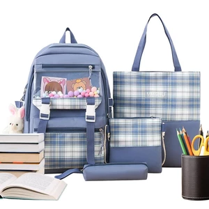School Backpack Combo Set School Aesthetic Backpack For Students 4pcs School Bag Set With Bunny Pendant Holds Books Pens Snacks