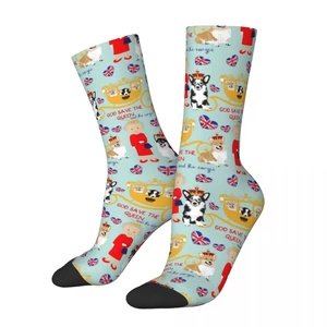 Autumn Winter Harajuku Men's Women's British Empire Royal Corgis Queen Elizabeth Socks Breathable Sports Socks