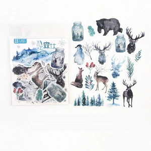 40 pcs /Pack Watercolor Forest Animals Adhensive Stickers Decorative Album Diary Hand Account Decor