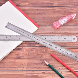 1 Pc 30cm/12 Inch Stainless Steel Double Side Straight Ruler Metric Ruler Stationery Supplies Non Skid Back