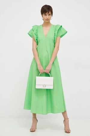 Bavlnené šaty Tommy Hilfiger zelená farba, maxi, áčkový strih