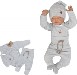Z&amp;Z 3-dílná soupravička body, polodupačky s provázkem a čepička - šedá, vel. 56 (1-2m)