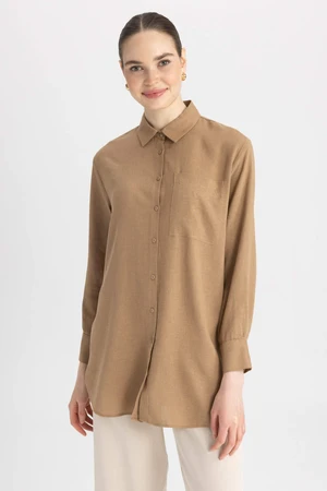 DEFACTO Relax Fit Linen Blend Long Sleeve Tunic