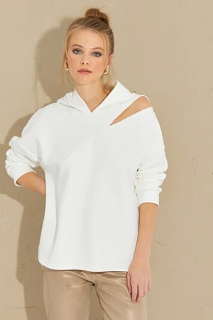 Cool & Sexy Women's Ecru Window Scuba Sweatshirt