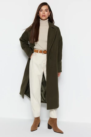 Trendyol Khaki Oversize széles vágású hosszú gyapjú kasmír kabát