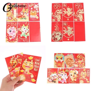 6Pcs China Decorative Envelopes Chinese Style Red New Year Packet Dragon Pattern Purse Gift Paper Luck Money Bag Cute
