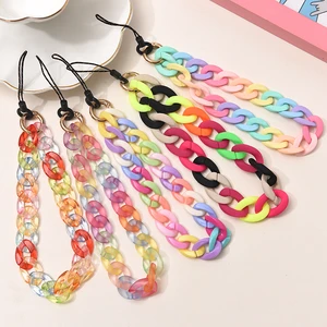 Fashion Trendy Colorful Women Acrylic Mobile Phone Chain For DIY Anti-Lost Spring Ring Telephone Strap Lanyard Jewelry Accessory