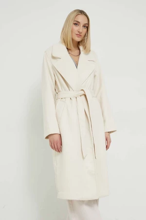 Kabát s příměsí vlny Abercrombie & Fitch béžová barva, přechodný, bez zapínání