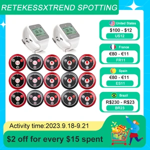 RETEKESS Wireless Restaurant Pager Waiter Calling System 2 TD108 Watch Receiver + 15 T117 Button For Hookah Customer Service