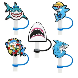 1PCS PVC Straw Toppers Cute Shark Straw Cover Airtight Dust Cap Splash Proof Drinking Plastic Straw Accessories New Arrival Gift