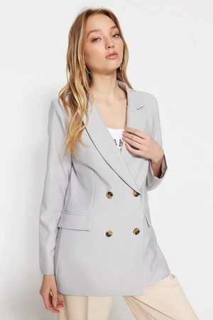 Trendyol Gray Woven Lined Double Breasted Blazer with Closure