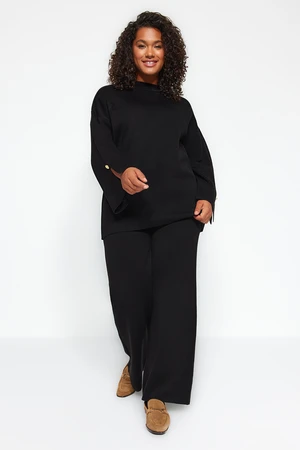 Trendyol Curve Black Standing Collar Plain Single Plate Plus Size Top-Upper Set