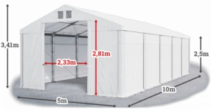 Skladový stan 5x10x2,5m střecha PVC 560g/m2 boky PVC 500g/m2 konstrukce ZIMA PLUS Bílá Bílá Bílá,Skladový stan 5x10x2,5m střecha PVC 560g/m2 boky PVC 