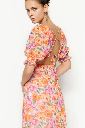 Trendyol Multi-colored A-Line Mini Weaving Open Back Floral Dress