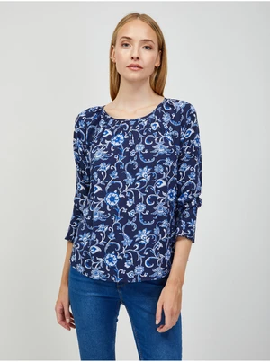 Dark Blue Flowered Blouse with Three-Quarter Sleeve ORSAY - Women