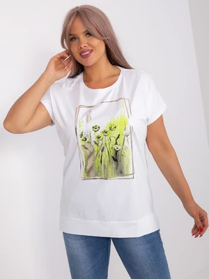 White and light green blouse plus size with print