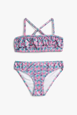 Koton Girl's Light Blue Patterned Two-piece Bikini Set