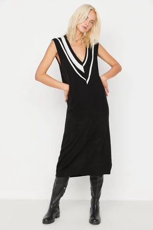 Trendyol Black Black Midi Knitwear Striped Dress
