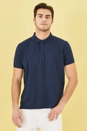 AC&Co / Altınyıldız Classics Men's Anti-shrinking Cotton Fabric Slim Fit Slim Fit Slim Fit Navy Blue Anti-roll Polo Neck T-Shirt.
