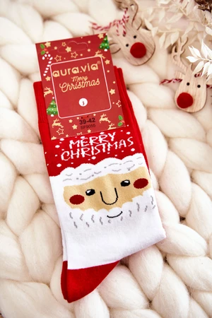 Pánské vánoční bavlněné ponožky se Santa Clauses červene