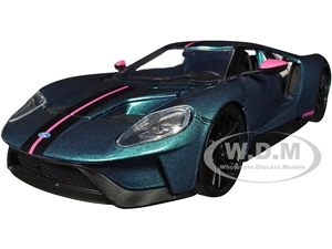 2017 Ford GT Blue Metallic with Pink and Black Stripes "Pink Slips" Series 1/24 Diecast Model Car by Jada