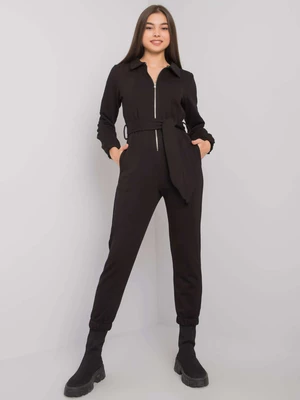 Black cotton jumpsuit with belt from Marin