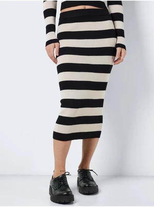 Krémovo-čierna dámska pruhovaná svetrová midi sukňa Noisy May Jaz