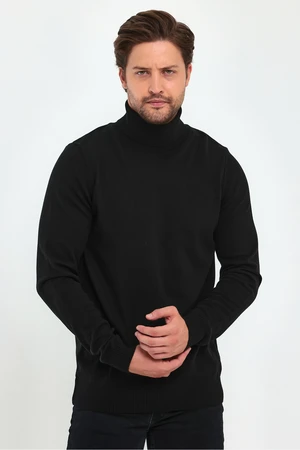 Lafaba Men's Black Turtleneck Basic Knitwear Sweater