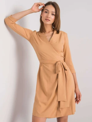 Dark beige women's dress with tie