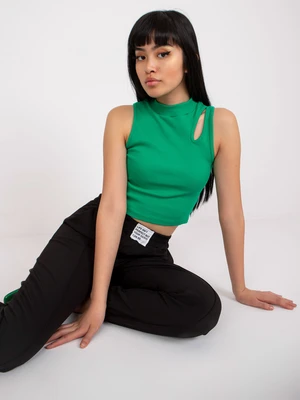 Dark green top made of ribbed fabric RUE PARIS