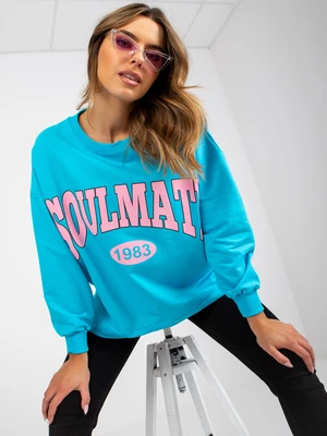 Blue-pink wide hoodie with long sleeves