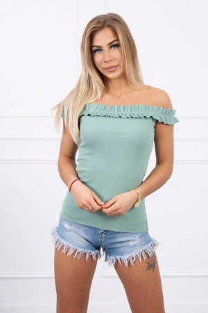 Shoulder blouse with dark mint ruffles