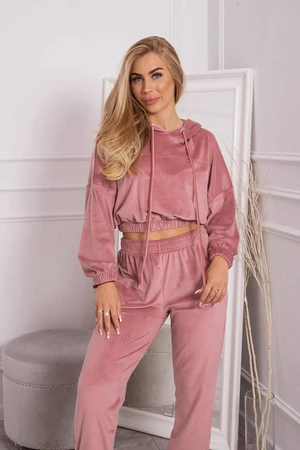Velour hooded set dark powder pink