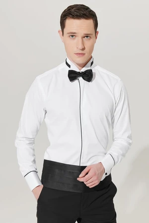 ALTINYILDIZ CLASSICS Men's White Slim Fit Slim-Fit 100% Cotton Shirt with Collar Collar.
