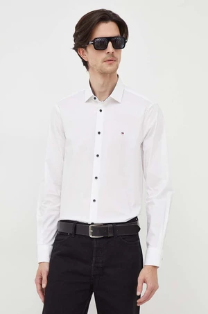 Košile Tommy Hilfiger pánská, bílá barva, slim, s italským límcem, MW0MW34259