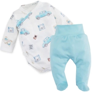 Zavinovací kojenecké body + polodupačky Blue Car 2D, modrá/bílá. vel. 56, vel. 62 (2-3m)