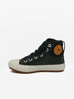 Černé klučičí kotníkové kožené tenisky Converse Chuck Taylor All Star - unisex