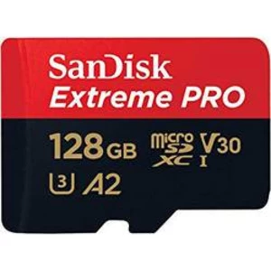 Paměťová karta microSDXC, 128 GB, SanDisk Extreme Pro®, Class 10, UHS-I, UHS-Class 3, v30 Video Speed Class, výkonnostní standard A2