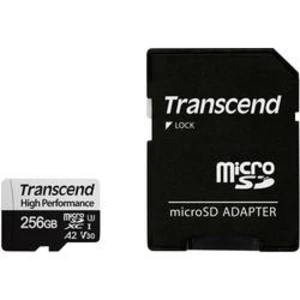 Paměťová karta microSDXC, 256 GB, Transcend 330S, Class 10, UHS-I, UHS-Class 3, v30 Video Speed Class, výkonnostní standard A2, vč. SD adaptéru