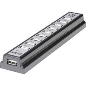 USB 2.0 hub Manhattan 10 portů, 22 mm, černá, stříbrná