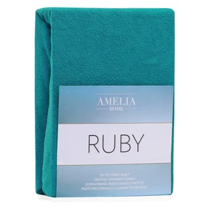 Tmavozelená elastická plachta s vysokým podielom bavlny AmeliaHome Ruby, 200 x 100-120 cm