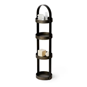 Stojan do kúpeľne z dubového dreva Wireworks Round Caddy Dark, 4 police