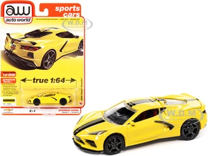2020 Chevrolet Corvette C8 Stingray Accelerate Yellow with Twin Black Stripes "Sports Cars" Limited Edition to 15702 pieces Worldwide 1/64 Diecast Mo