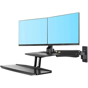 NB MC55-2A Dual Wall Mount 22-27in Ergonomic Sit-Stand Workstation Monitor Holder with Foldable Keyboard Tray Gas Strut