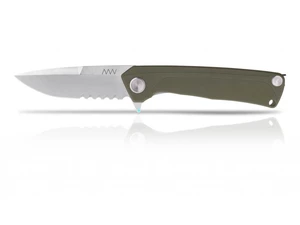 Zavírací nůž ANV® Z100 s kombinovaným ostřím G10 Liner Lock - Olive Green rukojeť, šedá čepel - Stone Wash (Barva: Olive Green, Varianta: Šedá čepel -