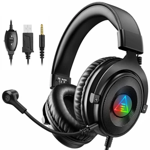 EKSA E900DL Gaming Headset Gamer 3.5mm Stereo Wired Gaming Headphones with Noise Cancelling Microphone RGB Light for PC/